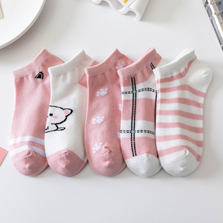 GO!KK1258 Kaos Kaki Pendek Wanita Motif Pink Fashion Korean Unisex Semata Kaki Putih Socks Import Ankle Socks