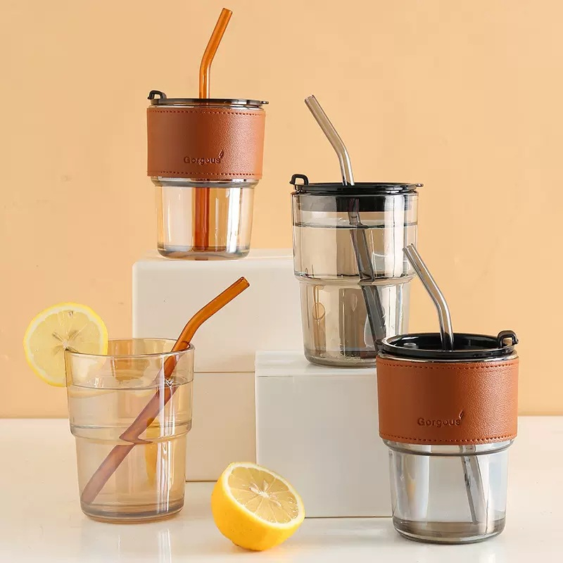 T&amp;Y Gelas Tumbler Aesthetic Gelas Minum Kaca Simple Elegan Water Bottle Cup for Coffee Dengan Penutup Simple Elegan Tumbler Gelas Kaca 2in1 Water Bottle Import Murah