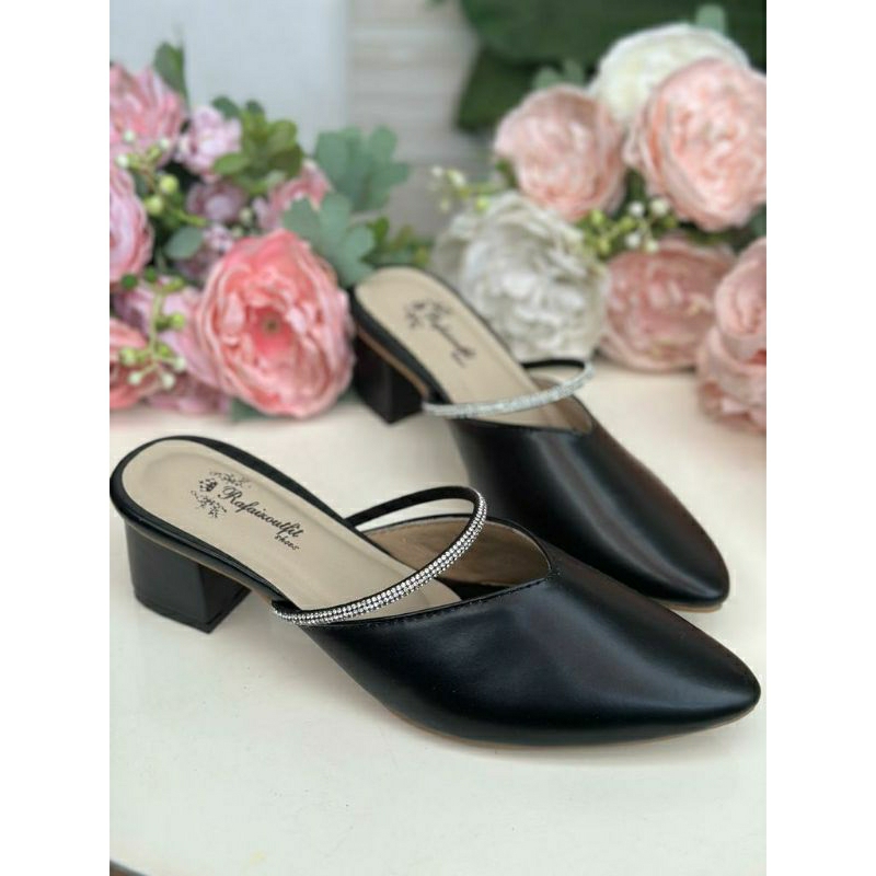 sepatu sandal Wedding Cantik nayla hitam 5cm tahu