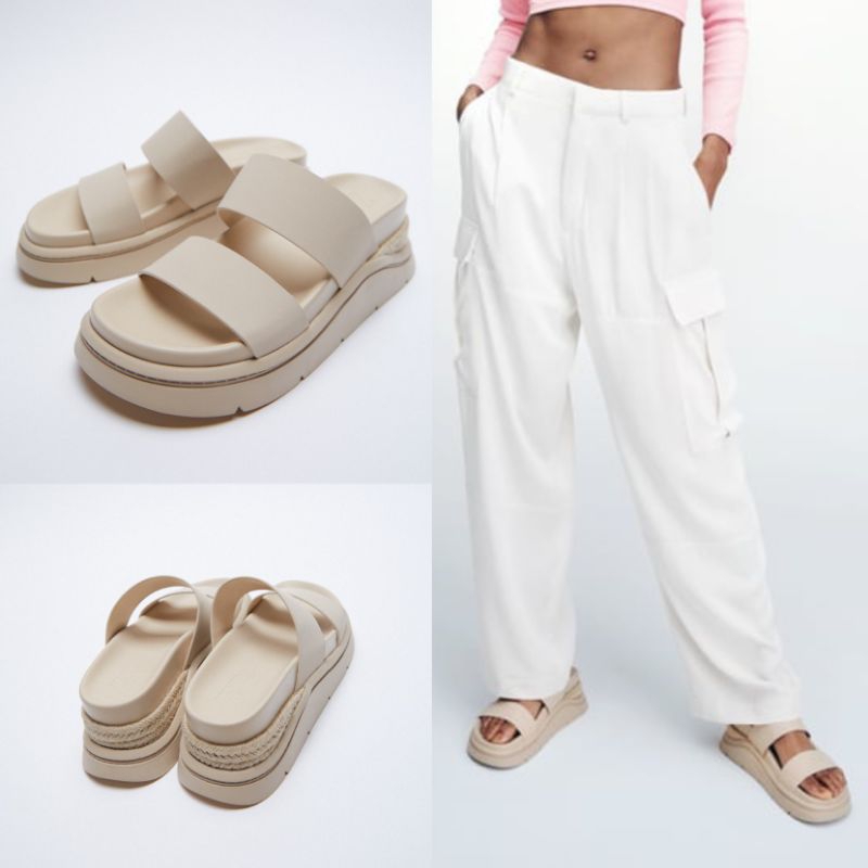 Sandal ZARA Chunky Slip on Wedges Shoes Wanita