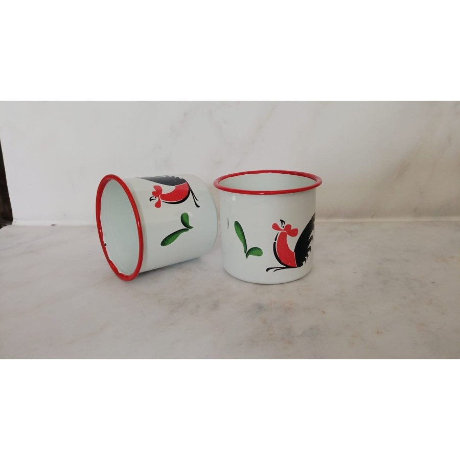 Mug Enamel 7 Jago Putih List Merah