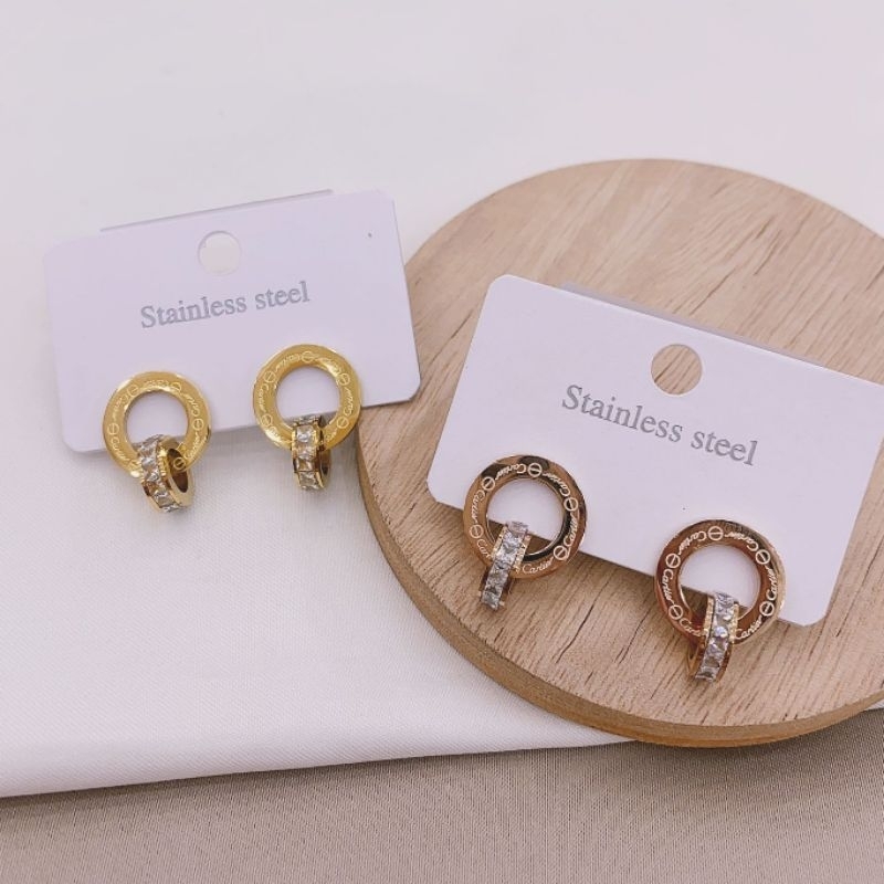 Anting Titanium asli rosegold cartierx mata Stainless Steel anti karat anti alergi 1290