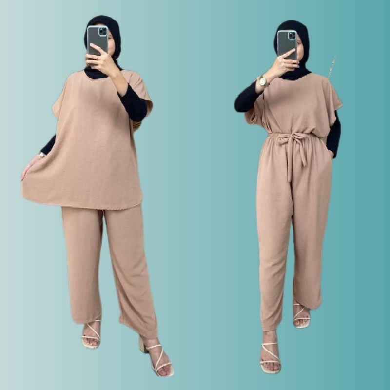 Setelan Baju Wanita Bahan Crinckle Ukuran All size