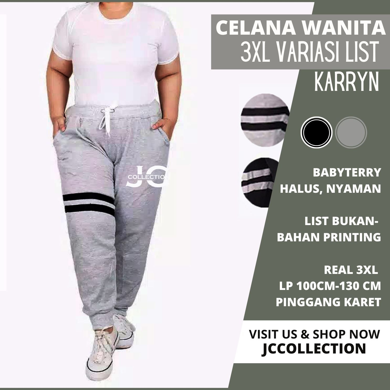 Celana Wanita Jumbo 3XL Variasi List / Jogger Pants Wanita 3XL Size Besar Variasi Karryn - JCCollections