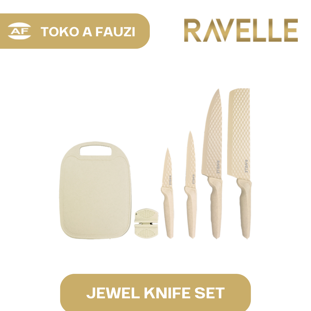 RAVELLE Jewel Knife Set 6 in 1 Set - Pisau Dapur Anti Lengket - FREE Talenan