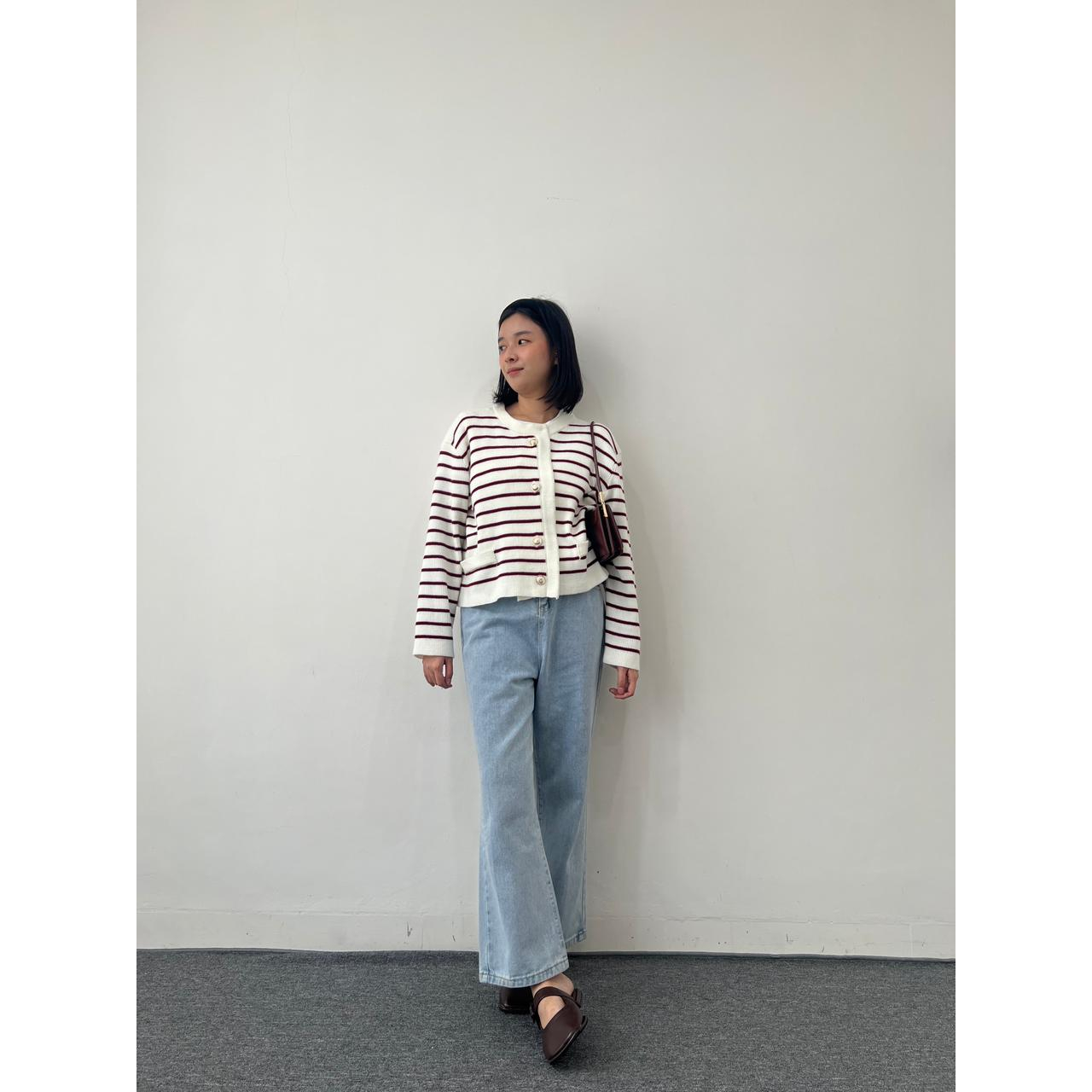 JISOO STRIPES KNIT CARDIGAN