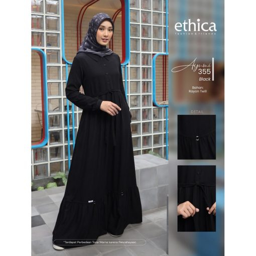 PROMO BAJU GAMIS HITAM POLOS BY ETHICA ORI / GAMIS ETHICA AYUMI 355 BLACK / GAMIS BUSUI / GAMIS HITA