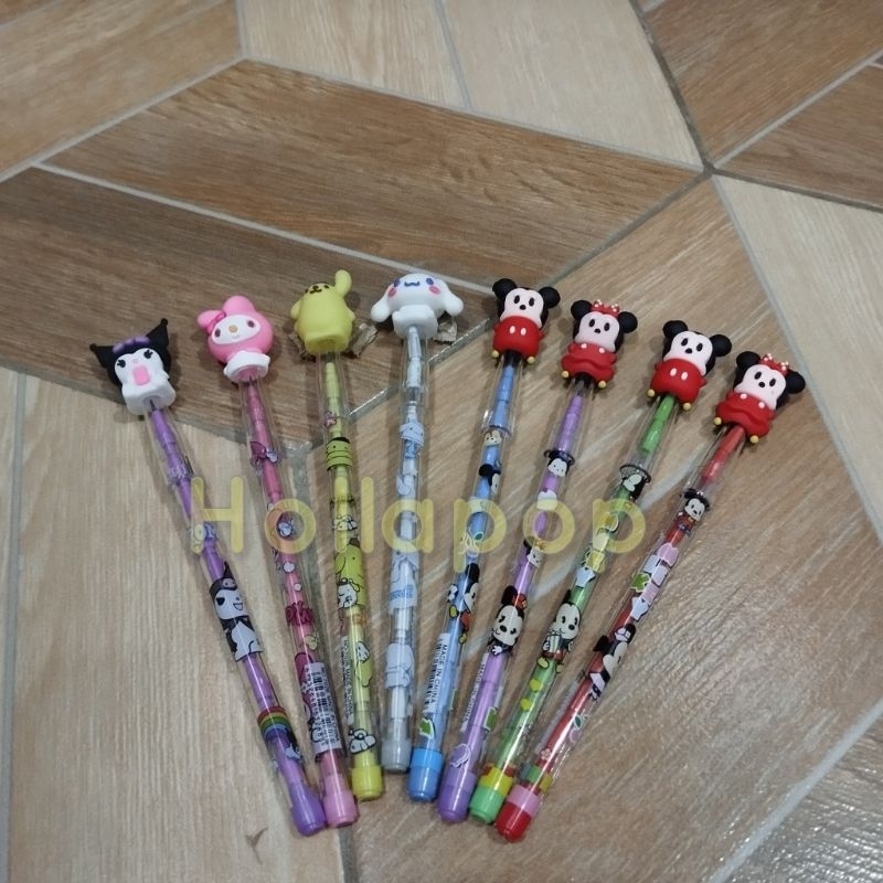 

HOP set isi 2 pc Pensil susun Melody Kuromi Pom Cinamoroll Mickey Minnie