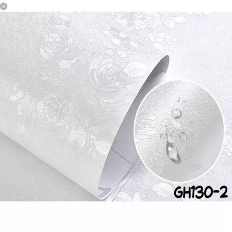 COD Wallpaper dinding motif polos putih embos bunga