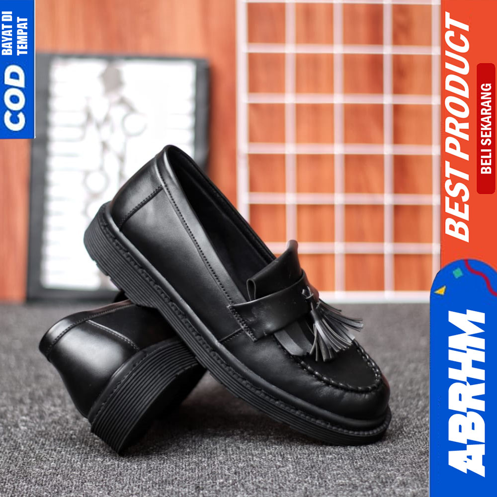 ABRHM Sepatu Loafers Docmart Formal Pantofel Kerja Pria Hitam