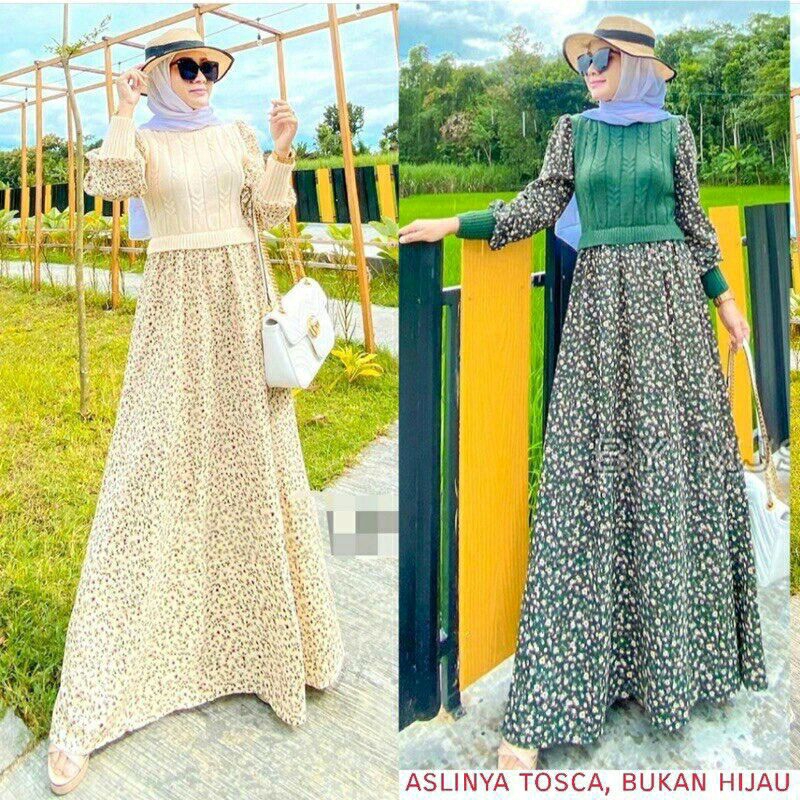 75000 Baju maxidress longdress lengan panjang coklat creme tosca lengan panjang dres Korea Korean st