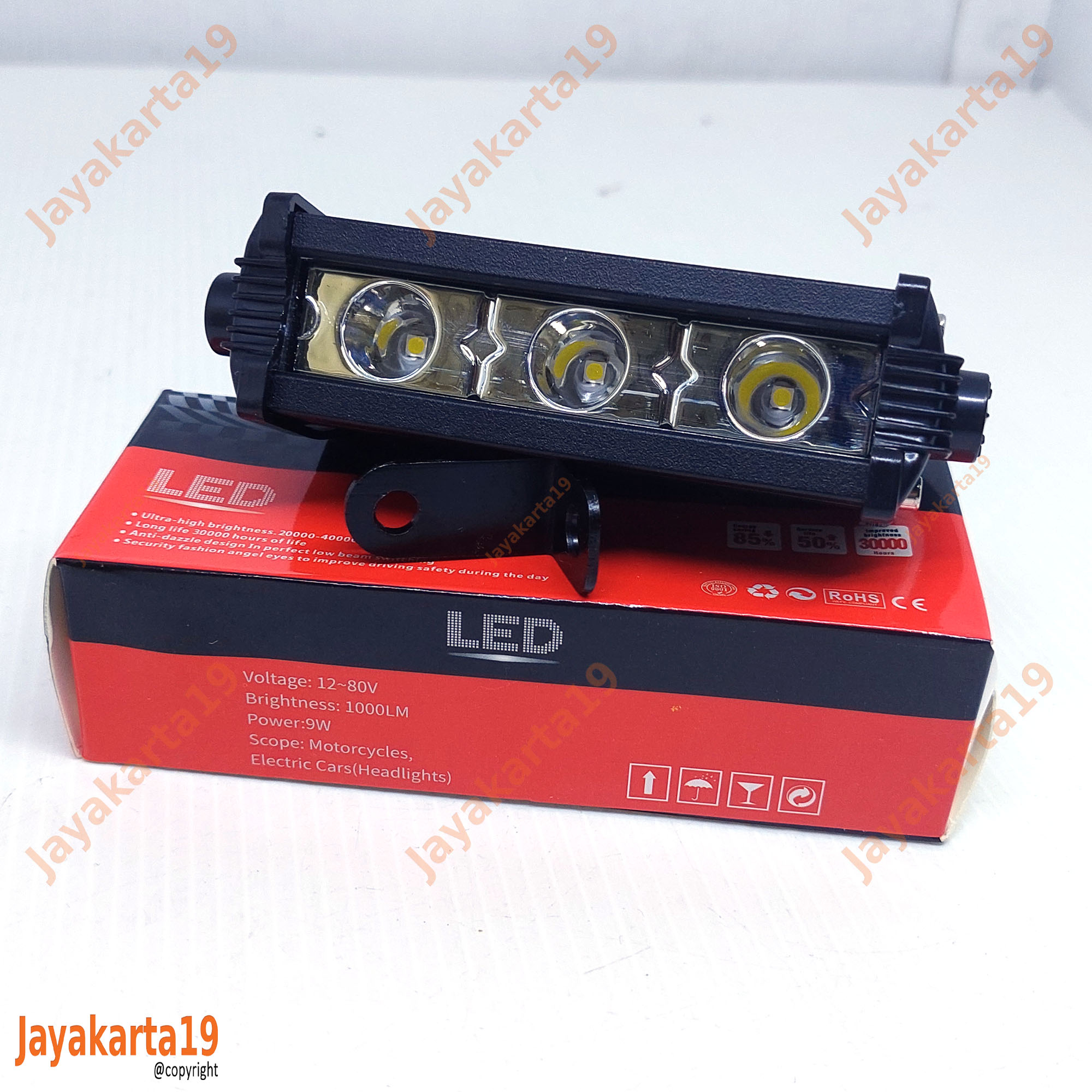 Lampu tembak 3 mata mode flash dan diam panjang 9 watt 12-80 volt bonus baut dan breket