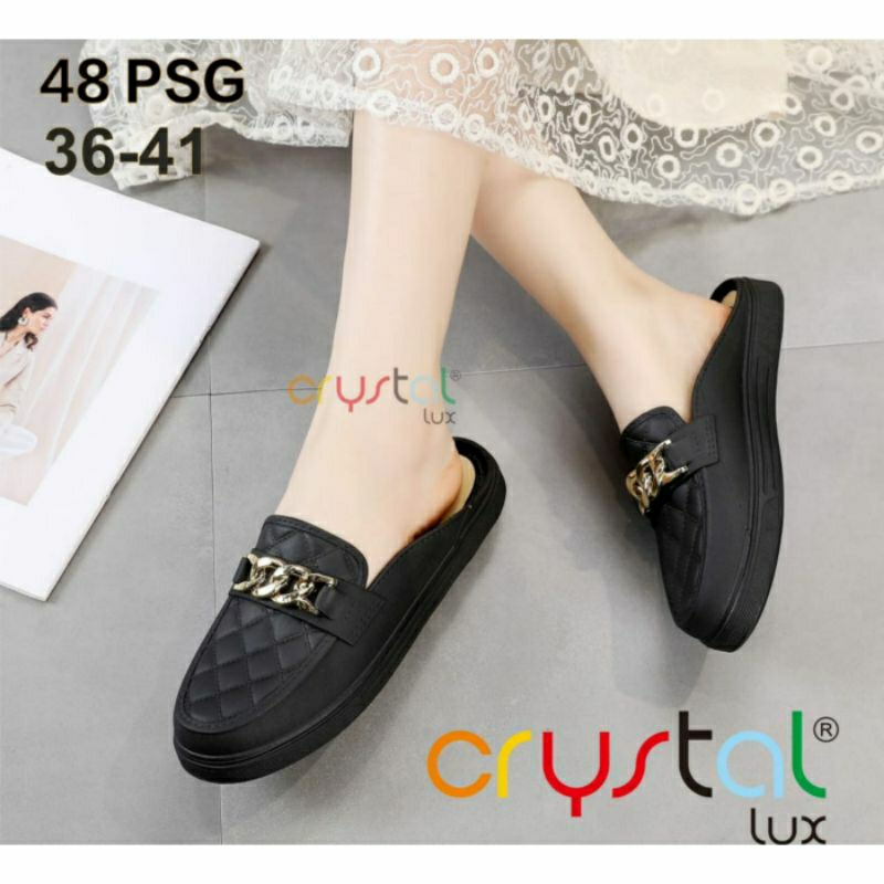 6007-1 Sandal Sepatu Selop Crystal Lux Model Rantai Wanita Karet Jelly Slip On Import Eva Rubber Ringan Sendal Cewek Perempuan Slop Kokop Impor 6007 Empuk Sol Tebal Kekinian Viral Cantik