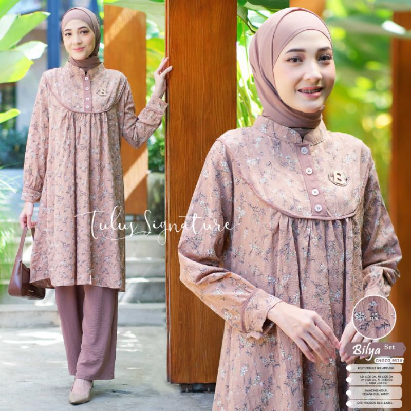 BIYA SET BY TULUS SIGNATURE / ONESET MOTIF MUSLIMAH / Setelan celana crincle LD 100