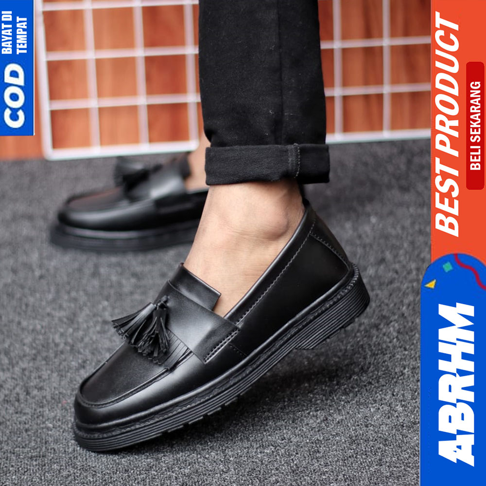 ABRHM Sepatu Loafers Pria Docmart Formal Kerja Pria Casual Hitam