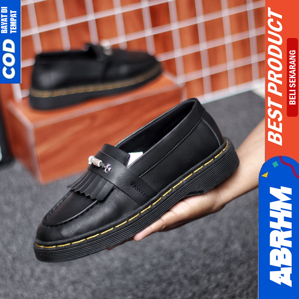 ABRHM Sepatu Loafers Pria Docmart Casual Formal Pantofel Kerja Pria Hitam