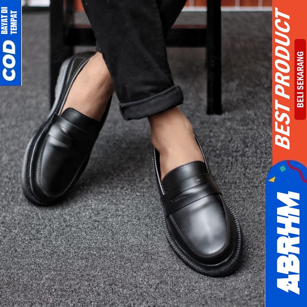 ABRHM Sepatu Loafers Pria Docmart Formal Kerja Pria Casual Hitam