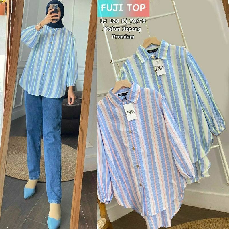 Fuji Zara Top, KEMEJA/TOP/BLOUSE WANITA CANTIK MODIS FIT XXL LD 116 BAHAN KATUN JEPANG PREMIUM KANCING AKTIF TERMURAH TERLARIS OOTD KEKINIAN