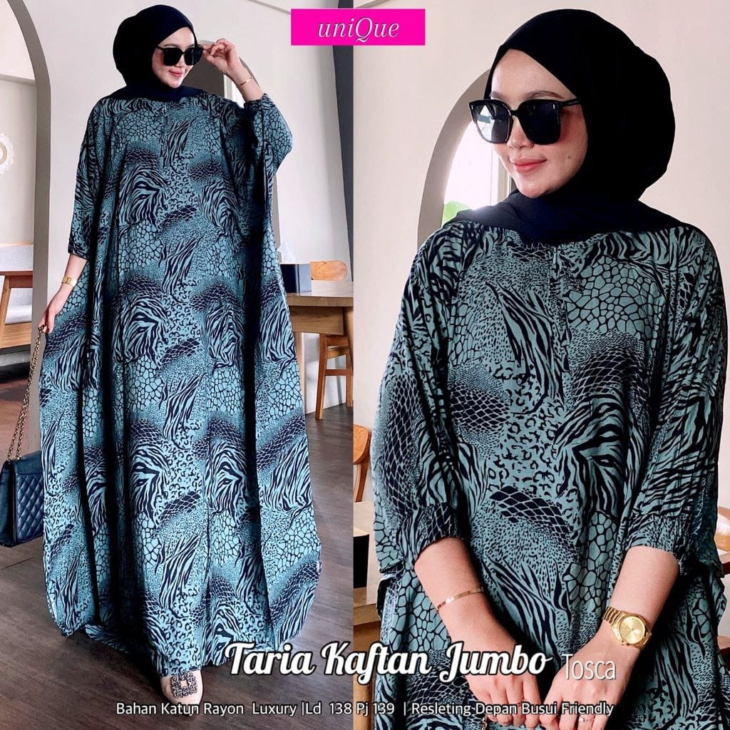 Kaftan Wanita - Taria Kaftan Kondangan Size Jumbo Motif Batik Loreng Busui Lengan Panjang Rayon Premium by Batik A W