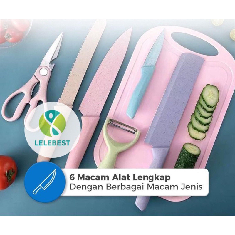 Pisau Dapur Set Stainless Knife Anti Lengket Isi 6 Pcs / Peralatan Masak Pisau