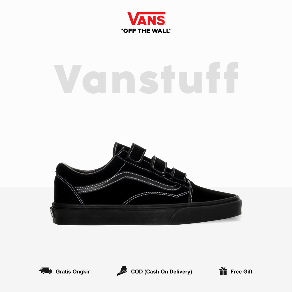 Vans OldSkool Velcro Clasic Black Stitch Original100% BNIB Global Market Waffle EVB Pria Wanita Authentic Guarated Vanss Old School Hitam Putih