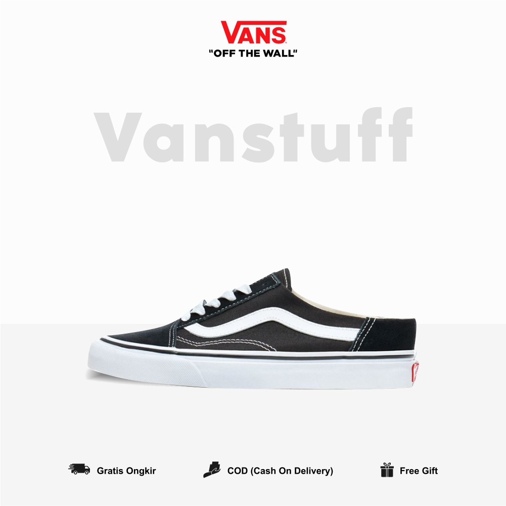 Vans Old Skool Mule Classic Black White Pria Wanita Original 100 BNIB Globat Market Authentic Guarated Vanss Ori Ols School Item Putih