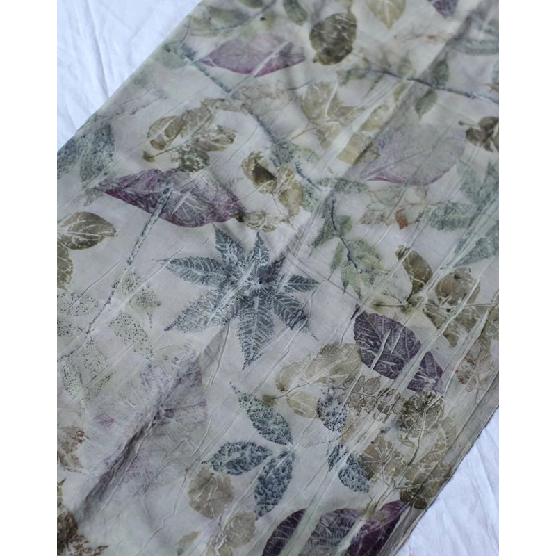 ECOPRINT BATIK PREMIUM (KAIN BATIK) UNGU BIRU PUTIH SEMU