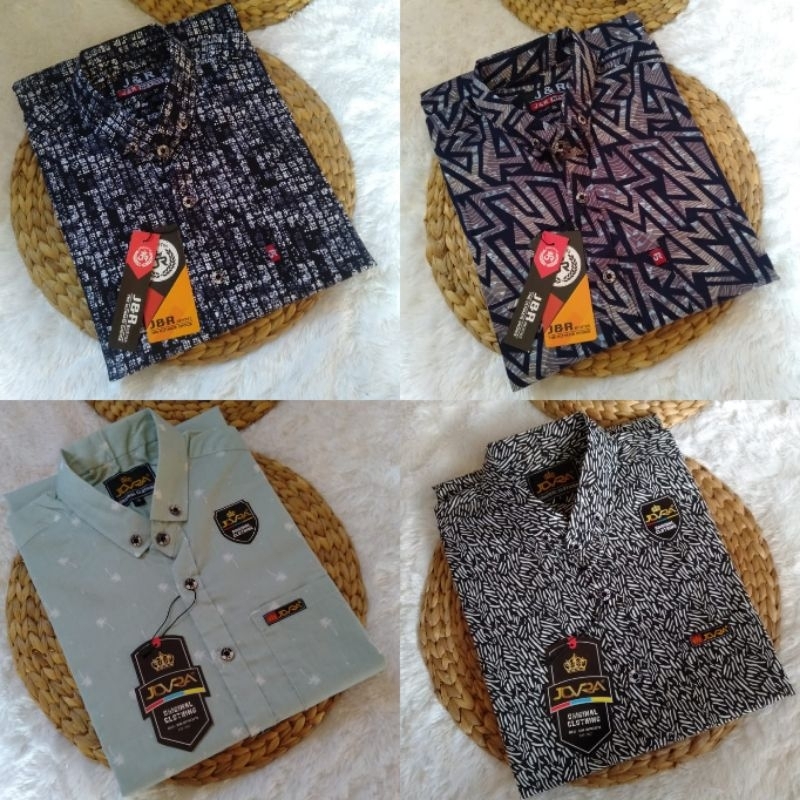Jovrastore Baju Kemeja Pria Distro Lengan Pendek Motif Printing Slimfit