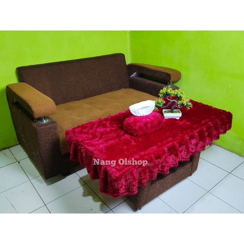 Satu Set Taplak Meja Ruang Tamu Rumbai+Tisu Ukuran P100xL50cm Bisa COD