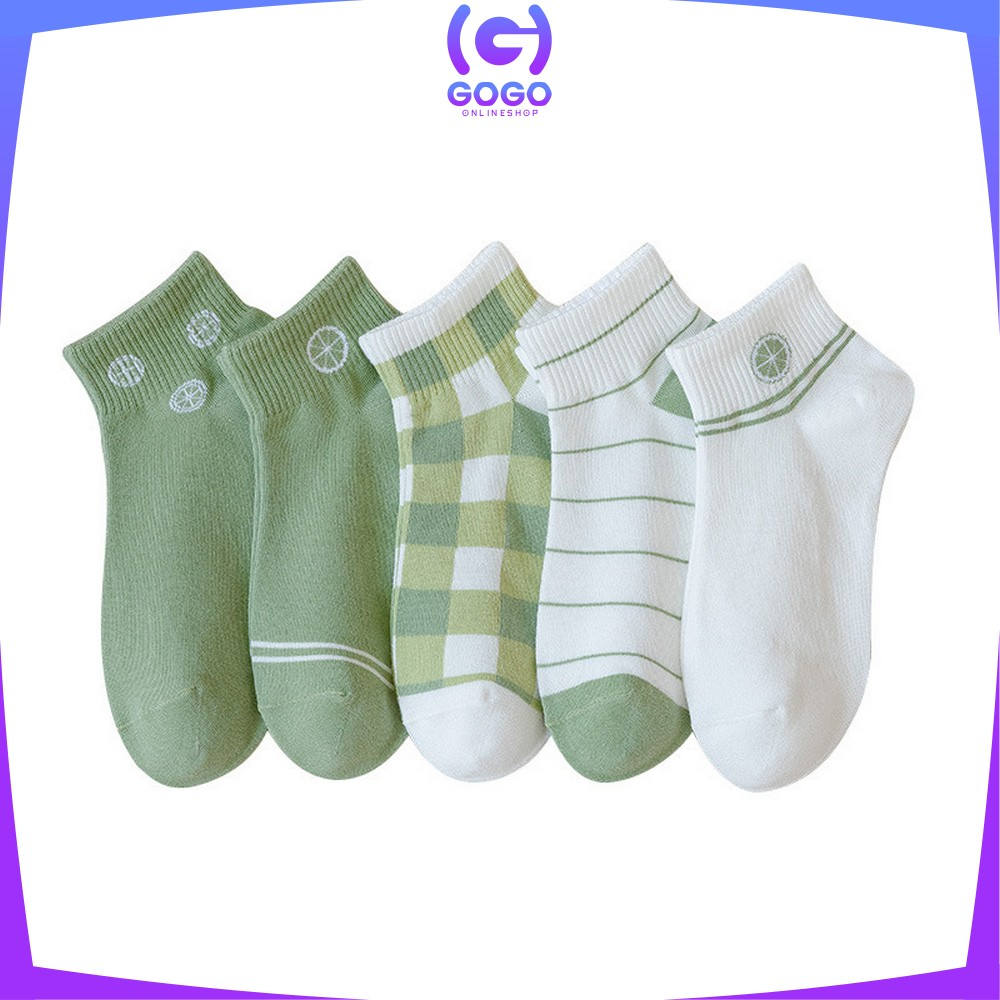 GOGO-P569 Kaos Kaki Wanita Motif Lemon Hijau Semata Kaki / Kaus Kaki Pendek Ankle Socks Korean Unisex Fashion Korea Women Sock Import