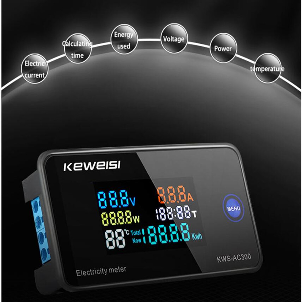 Voltmeter Digital 6in1 KWS-AC300 AC 50-300V 100A dengan Fungsi Reset