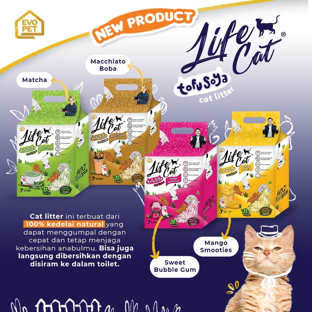 LITOFU - Pasir Kucing Gumpal Wangi Life Cat Tofu Soya Lifecat Cat Litter 7L