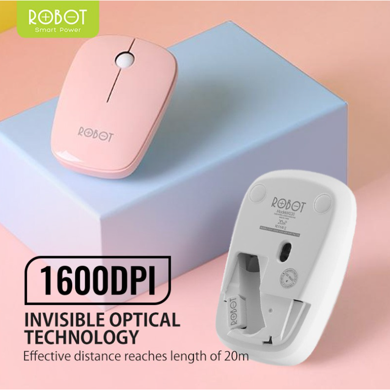 GONGNIU x ROBOT Mouse Wireless M220 2.4GHz Optical 1600DPI dengan Receiver USB untuk PC Laptop Original - Garansi 1 Tahun