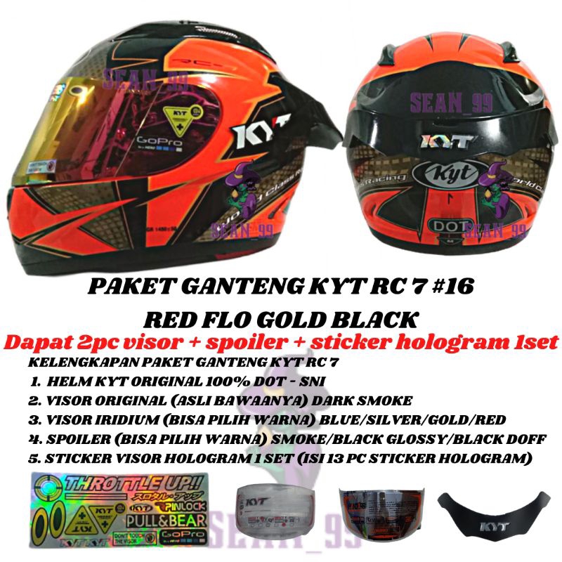 HELM KYT RC7 | RC SEVEN #16 RED FLO GOLD BLACK FULL FACE ORIGINAL SNI DOT ( PAKET GANTENG KYT RC7 )