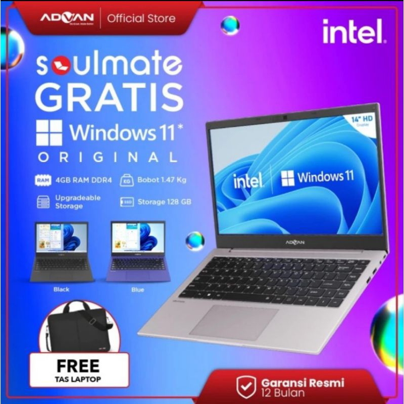 Advan Soulmate 14 Inch 4/128 Laptop Notebook Intel N4020 Garansi Resmi