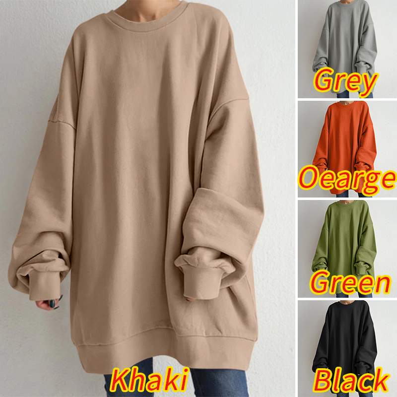 ZANZEA Women Casual O Neck Long Sleeve Solid Color All-match Midi Sweatshirt