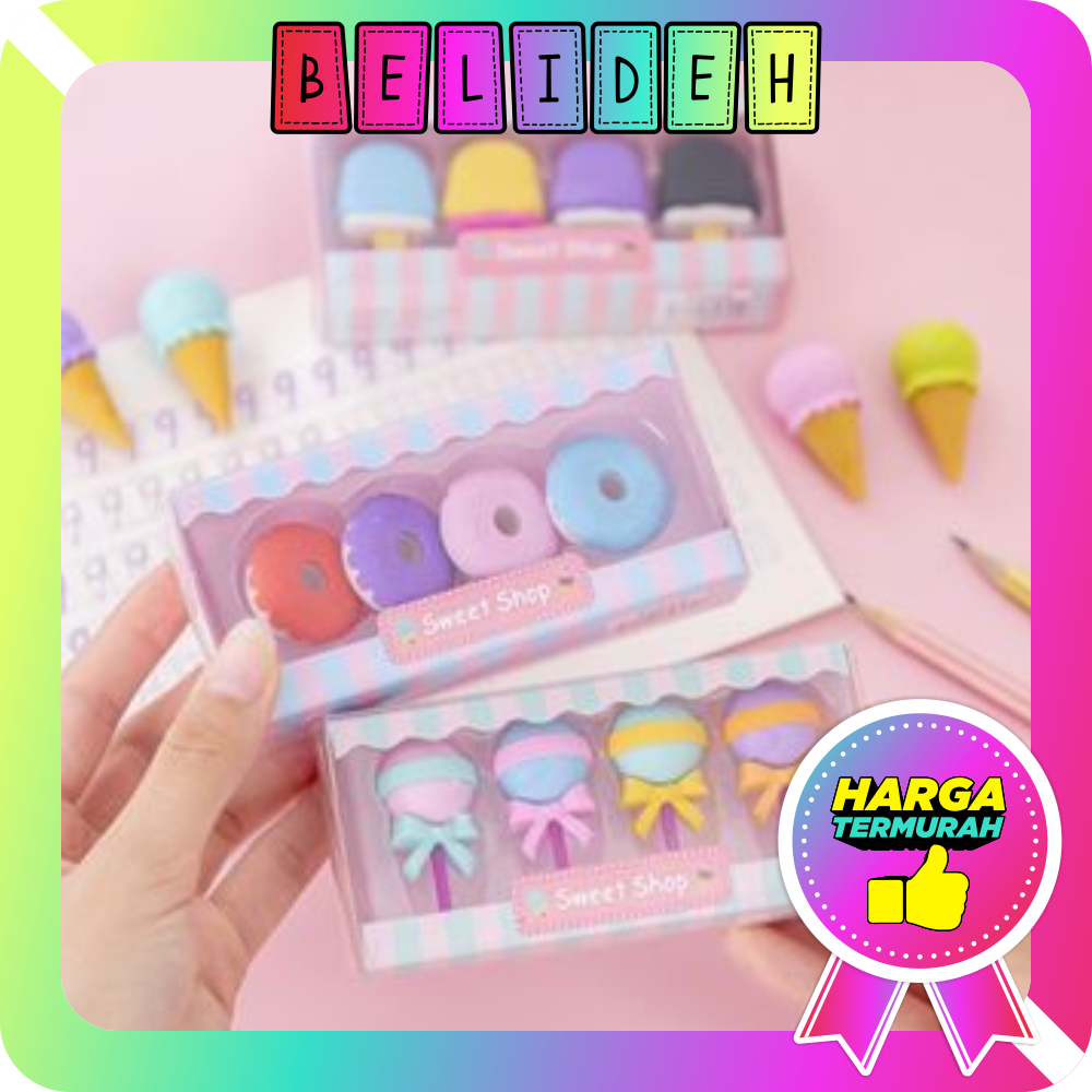 

☛BELIDEH☚ Penghapus Pensil Karakter Sweet Shop Cone Lolipop Ice Cream Donut Set 4 S075