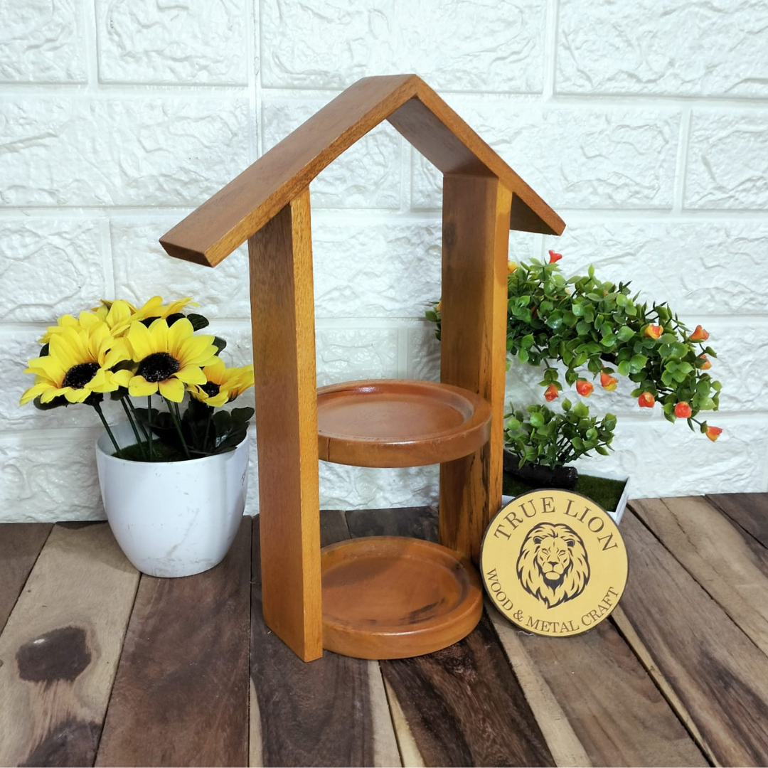 RAK TANGGA SUSHI KAYU 2 SUSUN TATAKAN BULAT BENTUK RUMAH