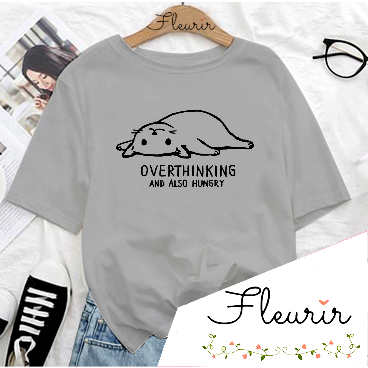 FLEURIR - KAOS WANITA OVERTHINKING PRIA REMAJA DEWASA UNISEX TSHIRT JUMBO OOTD LENGAN PENDEK OVERSIZE