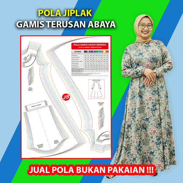 Pola Jiplak Gamis Terusan Abaya Dewasa 9 in 1 [ Pola Baju Jamblang Studio ]