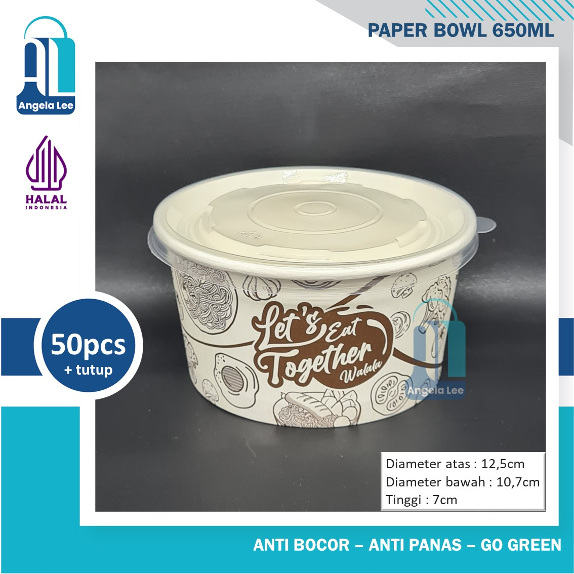 Paper Bowl Motif 650ml Mangkok kertas isi 50pcs +ttp foodgrade gogreen antipanas