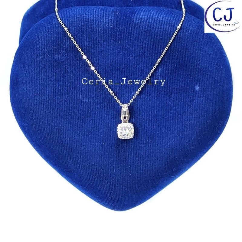 Kalung Perak Wanita Asli Silver 925 Lapis Emas Putih Model Kalung Italisanta, Kasandra Liontin Kotak Permata Variasi Permata Kristal - Perhiasan Perak Asli