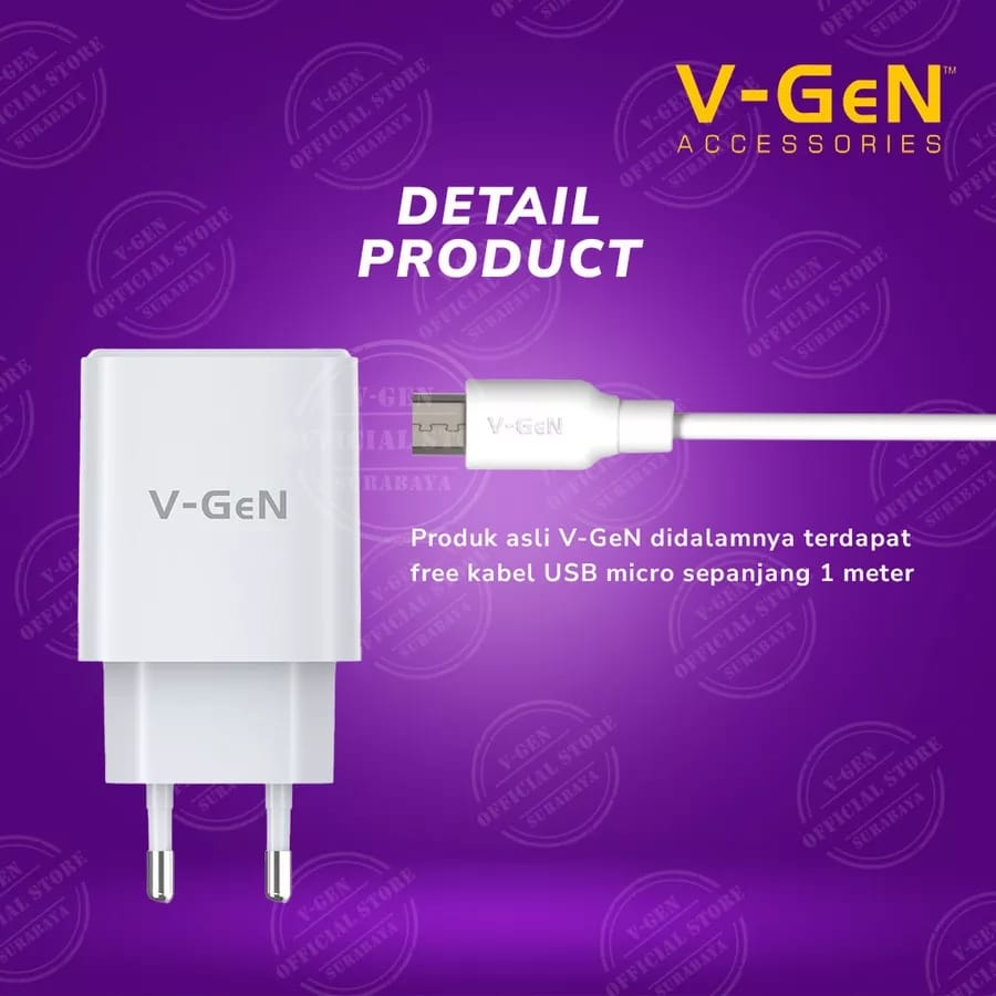 Adaptor Charger V-GeN VTC2-17 2.4A Dual Port USB free USB Micro Travel Charger VGEN