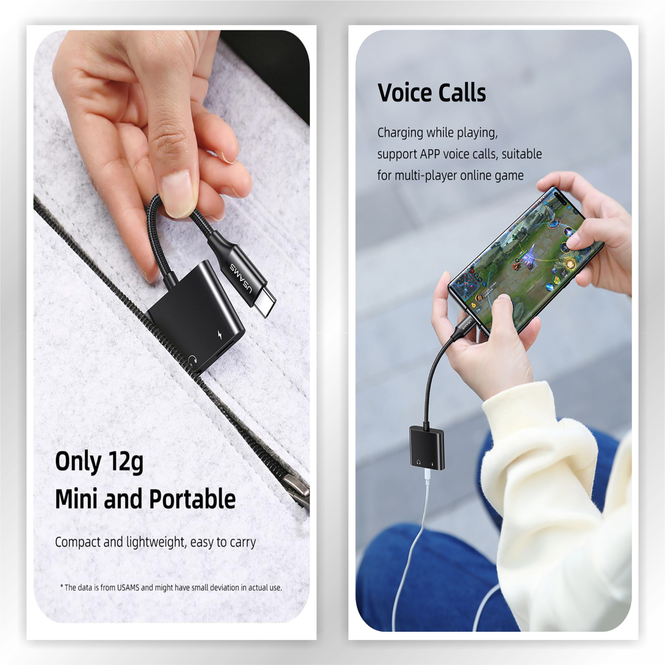 USAMS AU15 Audio Adapter Type-C to 3.5DC With PD 60W Charging Port