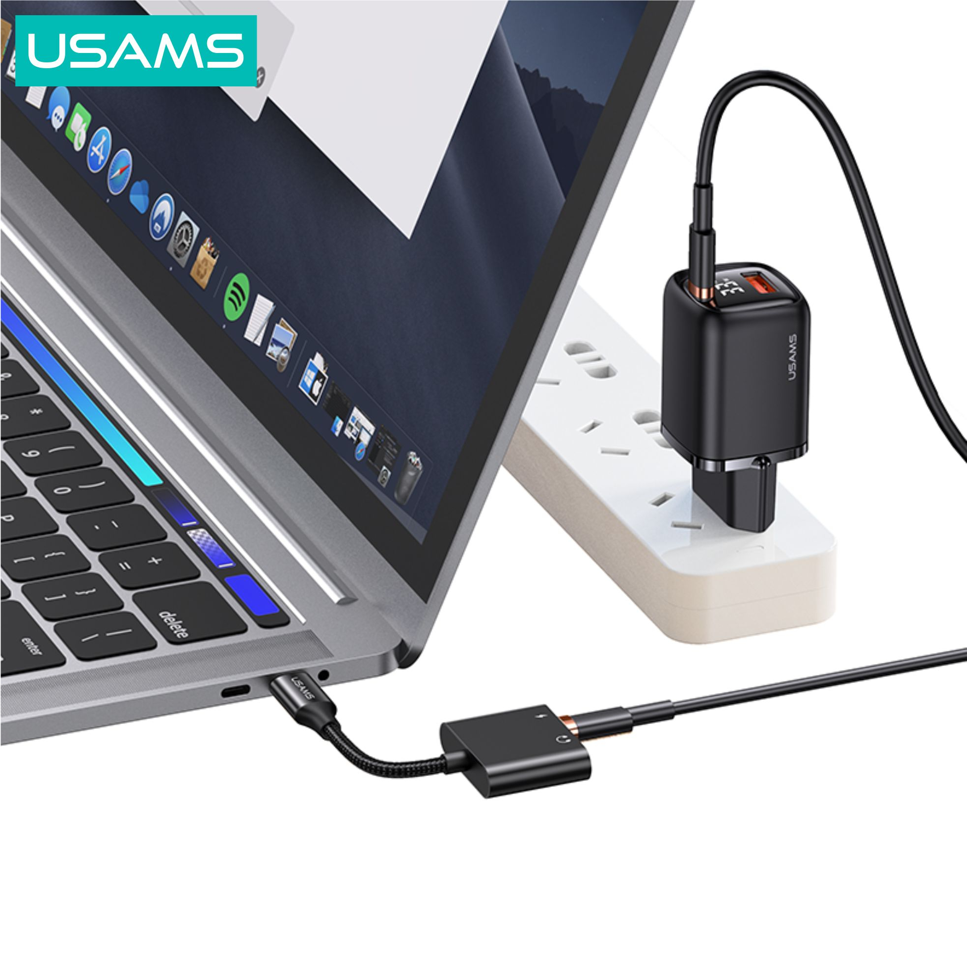 USAMS AU15 Audio Adapter Type-C to 3.5DC With PD 60W Charging Port