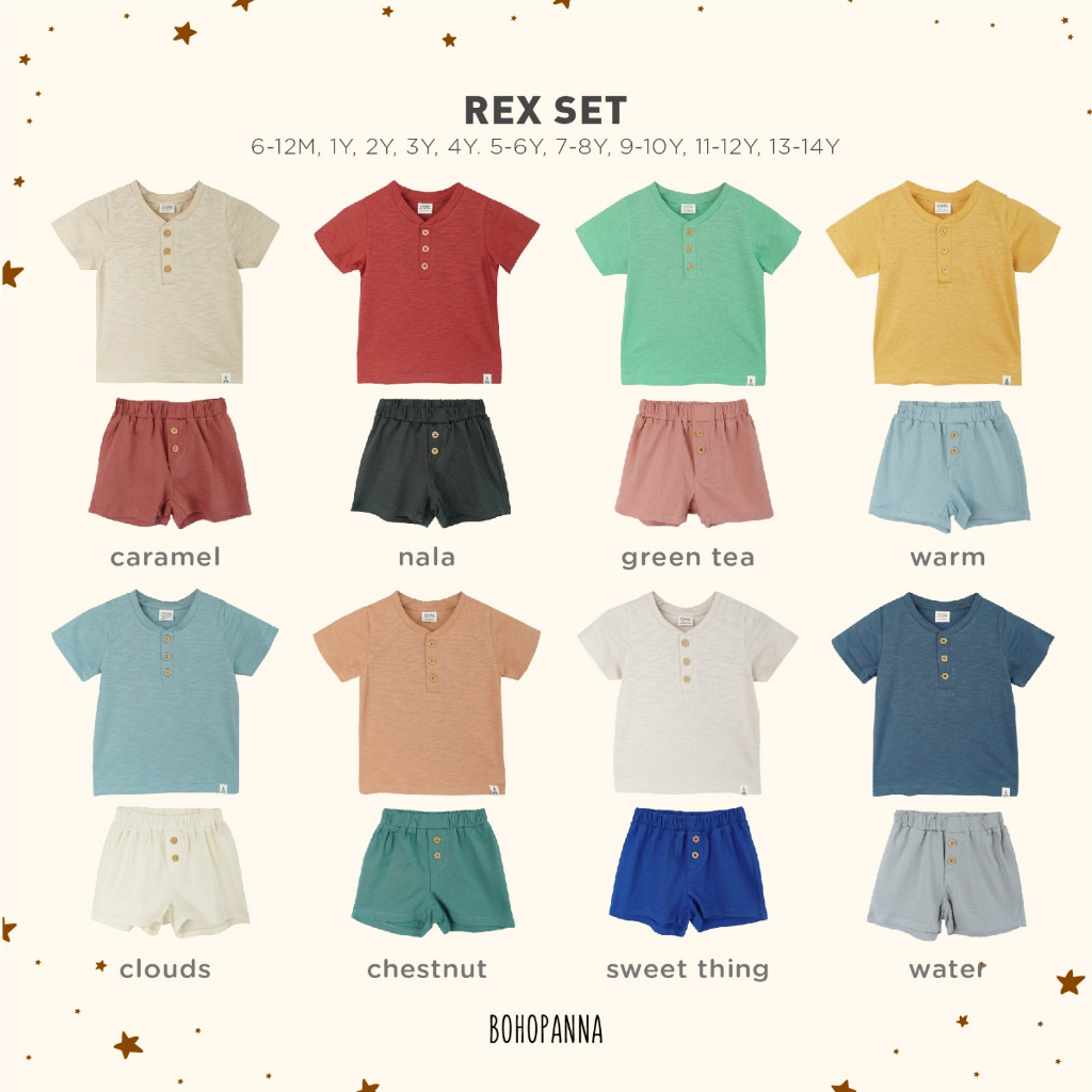 Baju Bayi Setelan Pendek Anak BOHOPANNA REX SET 6 12 Bulan 1-4 Tahun