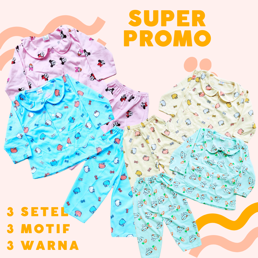 BUNDLING 3pcs Setelan Piyama Baju Bayi Perempuan 3-18 Bulan Lengan Panjang Celana Panjang Motif Minnie Mouse / Baju Bayi Perempuan Syifana / Baby.ou