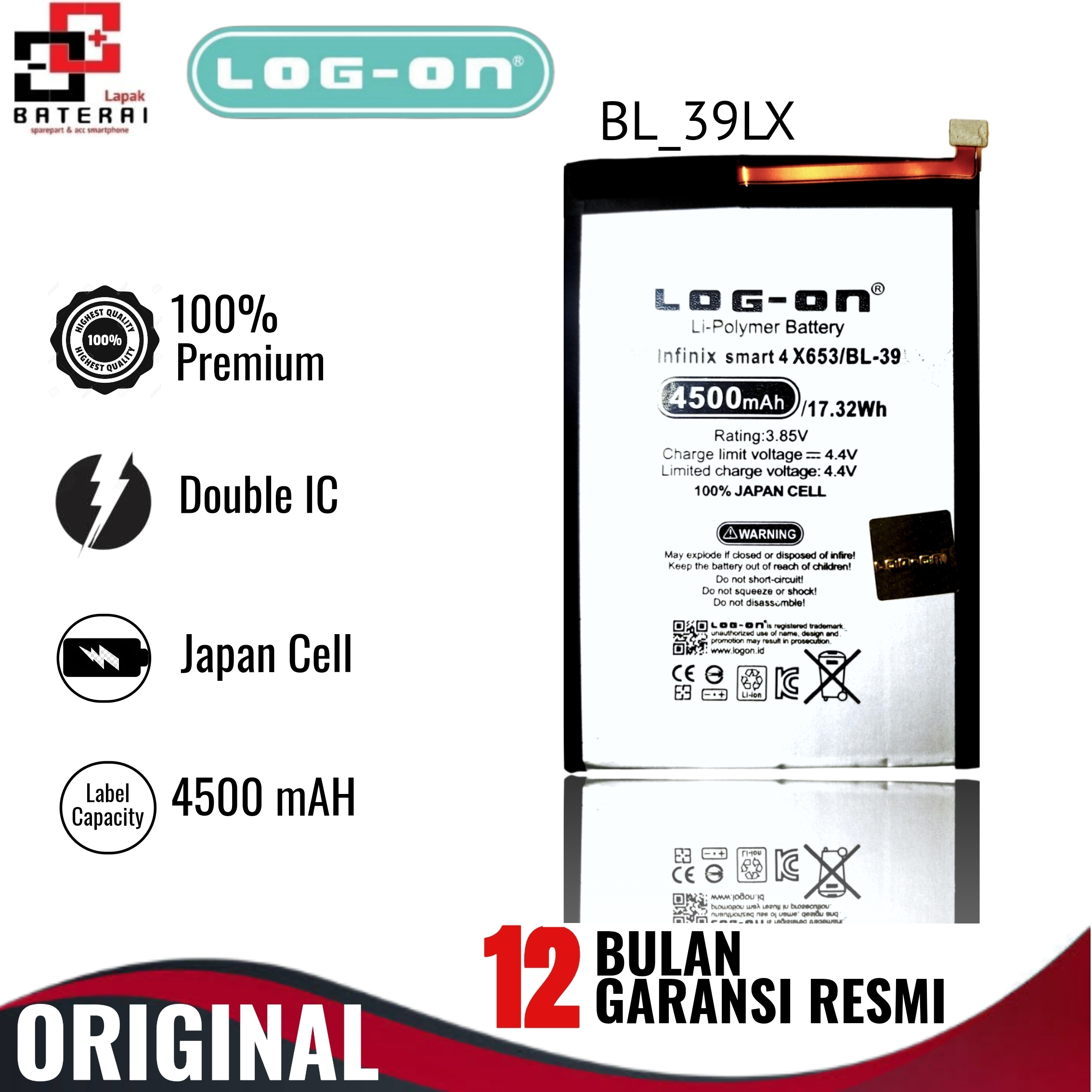 LOG - ON Baterai Infinix Smart 4 X653 BL-39LX / Smart 5 X652 / Smart 5 LITE x652B Double IC Protection