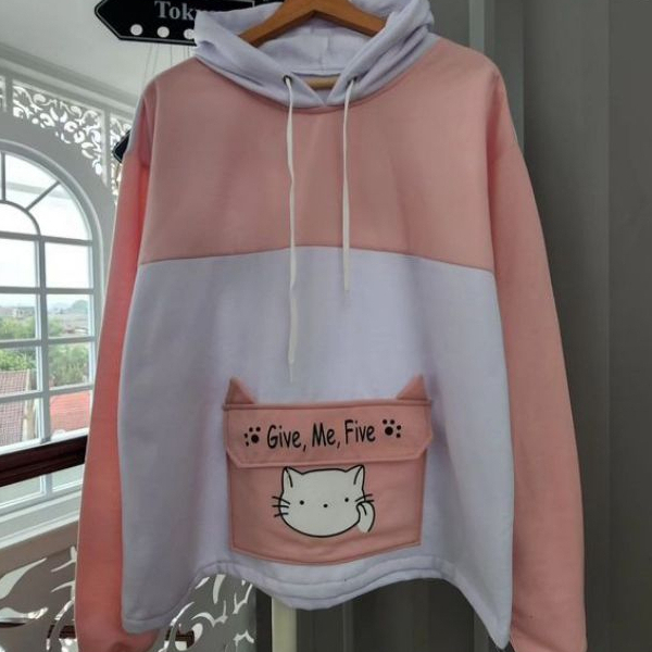 Hoodie Giive Me Five Outher Wanita Remaja Dewasa Simple Lucu