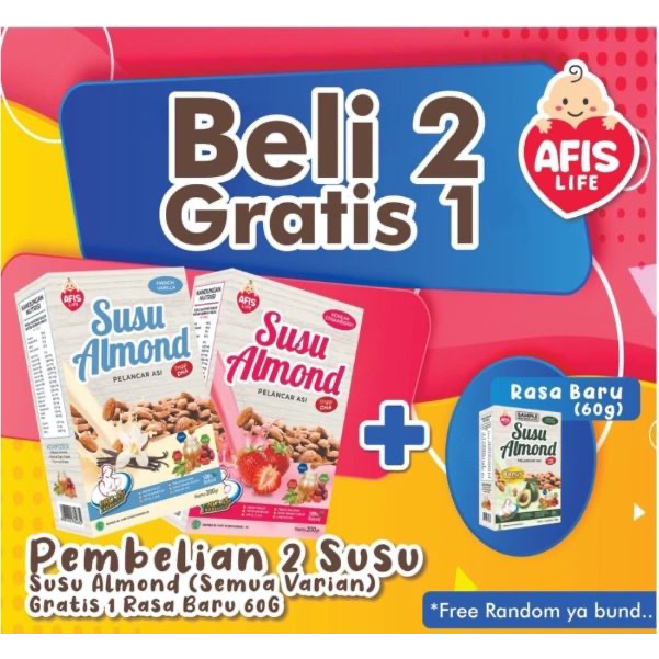 Makassar ! AFIS Susu Almond Pelancar ASI Booster ( Buy 2 Box  + Free 1 Box Susu Almond 60 gr )